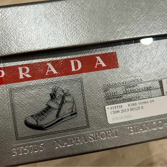 NIB Authentic Prada Nappa Sports Laceup High Top Leather Sneakers White 38 - Picture 11 of 11